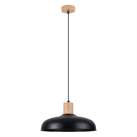Czarna lampa wisząca do kuchni z dodatkiem drewna Sollux Lighting SL.1324 Indy E27 38cm