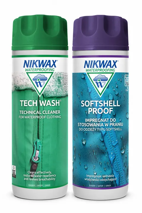 Zestaw do pielęgnacji odzieży outdoor Nikwax Tech Wash i SoftShell Proof 2 x 300 ml