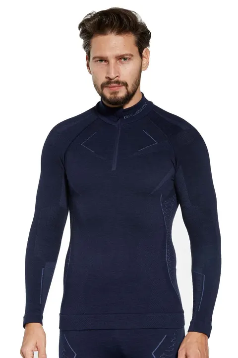 Bluza termoaktywna męska z zamkiem Brubeck Extreme Merino LS16100 granatowy