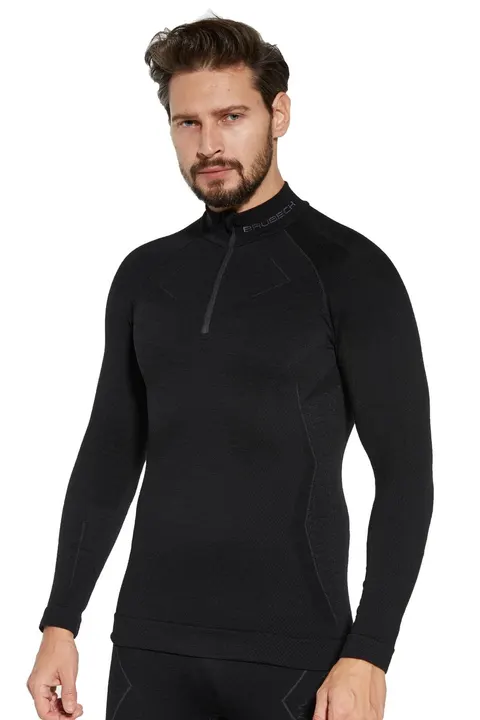 Bluza termoaktywna męska z zamkiem Brubeck Extreme Merino LS16100 czarny