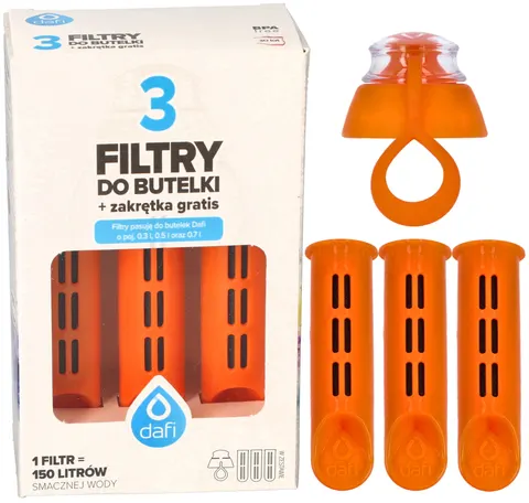 Filtr wody do butelki Dafi Soft Solid mandarynkowy 3szt + nakrętka