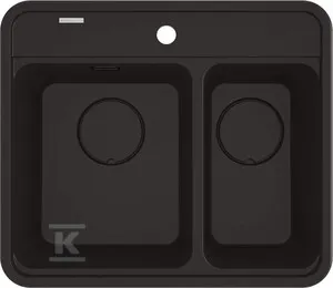 Zlewozmywak granitowy Momi, nero, 1,5-komorowy 600x520x230 mm + osprzęt Space-Saver