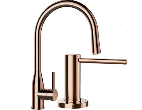 Bateria Schock KAVUS Copper Brushed wyciągana wylewka + dozownik Samo Copper Brushed