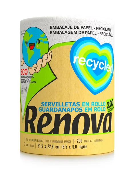 Serwetki Papierowe w Rolce Renova Recycled Białe 21.5 x 22.8 cm 2-warstwy 200 arkuszy