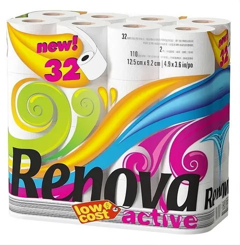 Papier Toaletowy Renova Active Biały 13.8m 2-Warstwy 110 Listków 32 Rolki