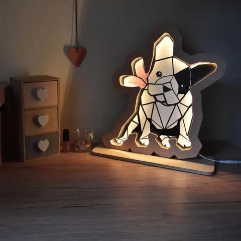Drewniana Lampka Led Buldog Różowy 24h / Unky