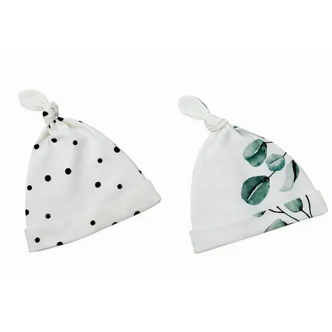 Czapeczka dla Niemowlaka Krasnal 2-pak Czarne Kropki/Eukaliptus / Sleepee