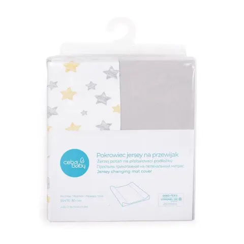 Ceba Baby - Pokrowiec na przewijak (50x70-80) 2 szt. Light Grey+Yellow Stars