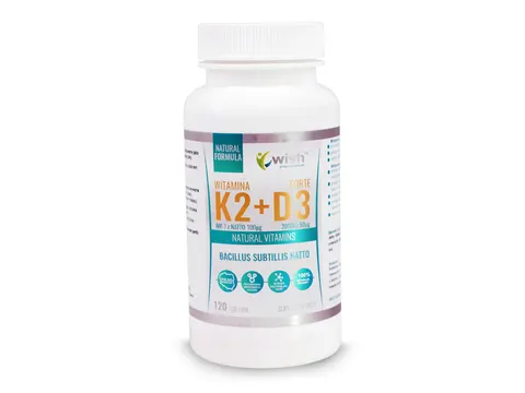 Wish Witamina K2 MK-7 100µg + D3 2000IU z NATTO 120 tabletek - Odporność Krążenie Kości Mięśnie