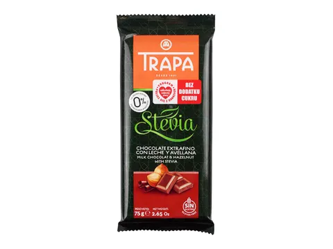 CZEKOLADA MLECZNA Z ORZECHAMI LASKOWYMI ZE STEWIĄ BEZ CUKRU 75 g - TRAPA