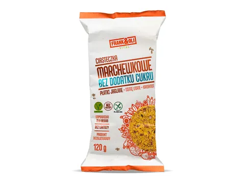Ciasteczka Jaglano Marchewkowe z Płatkami Jaglanymi Siemieniem Lnianym i Kardamonem Wegańskie bez dodatku cukrów bezglutenowe 120g - Frank&Oli
