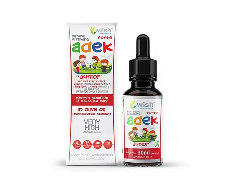 Wish Naturalna Witamina ADEK JUNIOR w kroplach 30ml - Skóra Kości Odporność Naczynia Krwionośne
