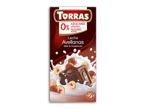 Czekolada Mleczna z Orzechami Laskowymi bez dodatku cukru bezglutenowa 75g - Torras