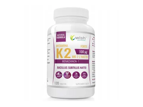 WISH Pharmaceutical Witamina K2 100µg MK-7 z Natto Natural Vitamin suplement diety 120 tabletek