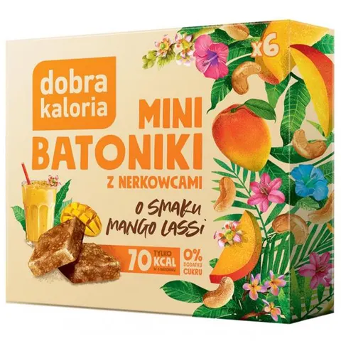 Mini Batoniki z Nerkowców o Smaku Mango Lassi bez dodatku cukru 6 sztuk 102 g - Dobra Kaloria