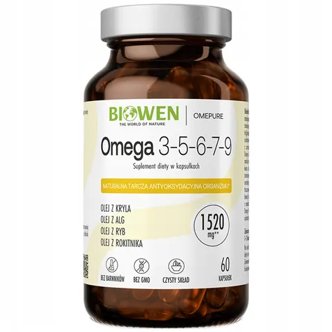Omega 3-5-6-7-9 Biowen – kompleks kwasów omega dla mózgu i skóry | 60 kapsułek