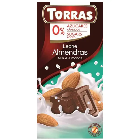 TORRAS Czekolada mleczna z migdałami bez dodatku cukru 75g
