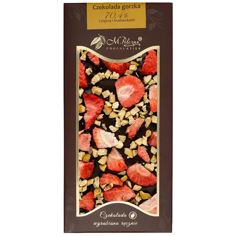 M.Pelczar Chocolatier Czekolada gorzka 70,4% z pigwą i truskawkami 80g