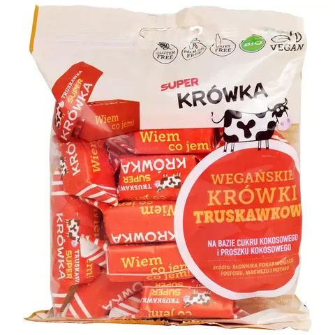 Super Krówka Cukierki krówki smak truskawkowy bez mleka BIO 150 g