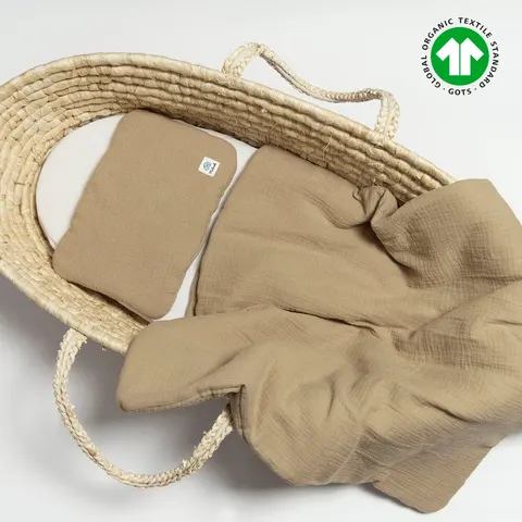 Zestaw pościeli muślinowej 100% bawełna organiczna 60x70 beżowa