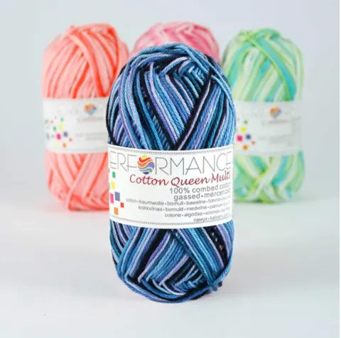 Włóczka PERFORMANCE Cotton Queen Multi 9533 - niebieski/czarny/fioletowy/róż