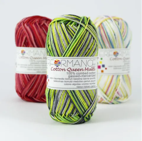 Włóczka PERFORMANCE Cotton Queen Multi 9535 - seledynowy/żółty/szary/perłowy