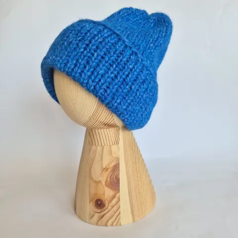 Niebieska czapka - alpaka, wełna merino