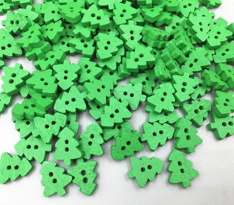 Plakietka drewniana - choinka - 15 mm - kolor zielony