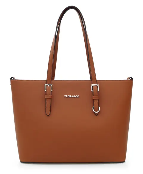 FLORA&CO torebka damska klasyczna sztywna trapez z paskiem V048 camel