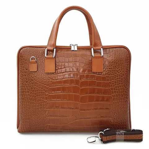 VERA PELLE torebka skórzana teczka A4 kroko torba na laptopa V446 camel