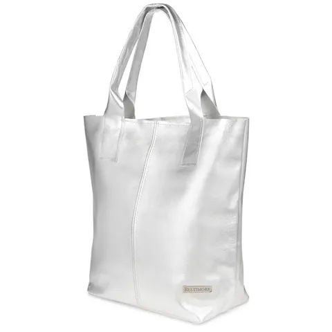 BELTIMORE torebka skórzana worek shopper na suwak V032 srebrna