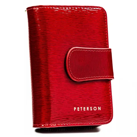 PETERSON portfel damski skórzany średni elegancki lakierowany P196 czerwony