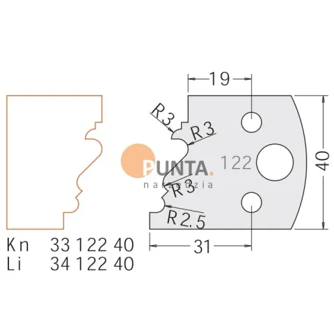 Dimar nóż i ogranicznik HSS prof. 122 40 symbol: D3312240 D3412240