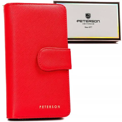 PETERSON portfel damski eko skórzany elegancki matowy z suwakiem P234 czerwony
