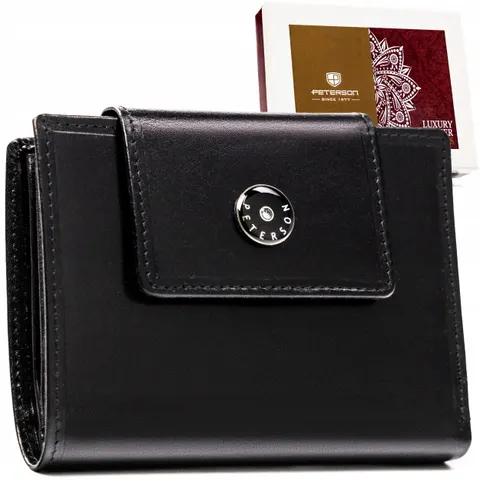 PETERSON portfel damski skórzany średni elegancki P225 czarny