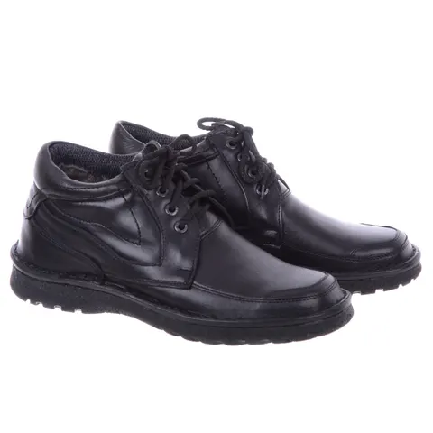 Buty Botki Zimowe Skórzane Sznurowane Polskie KM-2 Czarne
