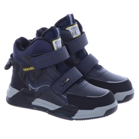Wysokie Trzewiki Na Rzepy Granatowe Buty Zimowe P813