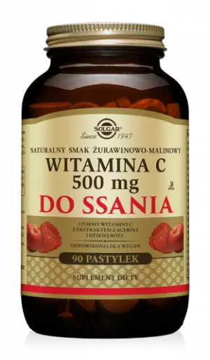 Solgar Witamina C 500 mg do ssania (90 pastylek) żurawinowo malinowa