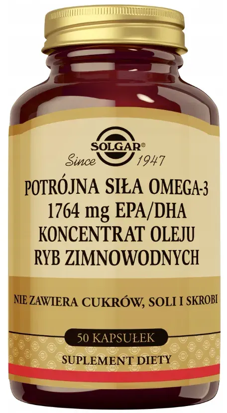 SOLGAR OMEGA 3 Potrójna Siła 1764 mg EPA/DHA dla ogólnego stanu zdrowia i serca 50 kapsułek