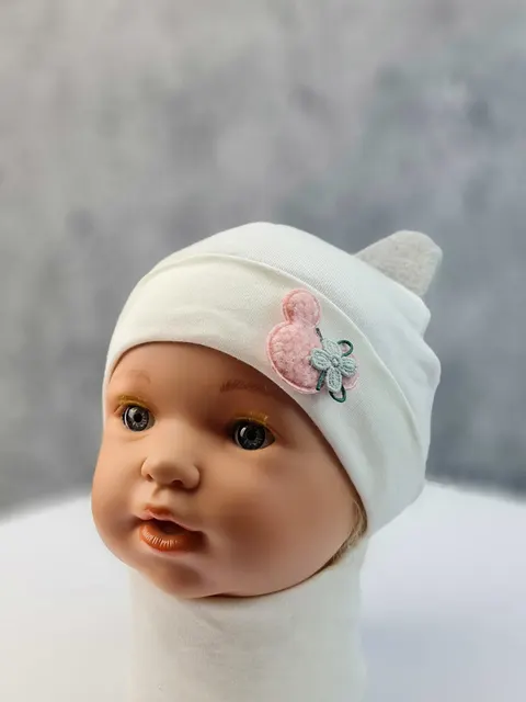 Komplet czapka z kominem dla dziewczynki myszka ecru