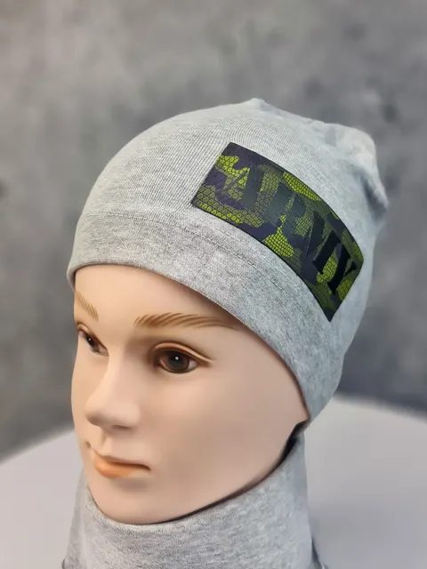 Komplet chłopięcy czapka plus komin army szary