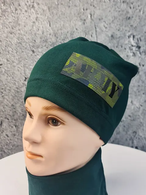 Komplet chłopięcy czapka plus komin army butelkowy