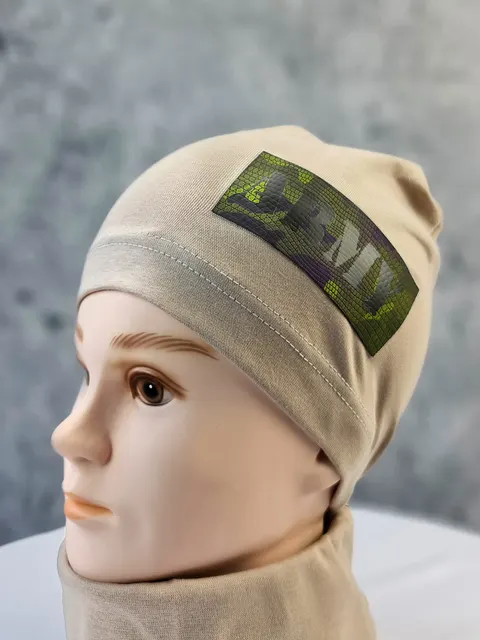 Komplet chłopięcy czapka plus komin army beżowy