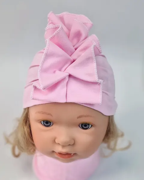 Komplet Czapka Turban z kominem jasny róż