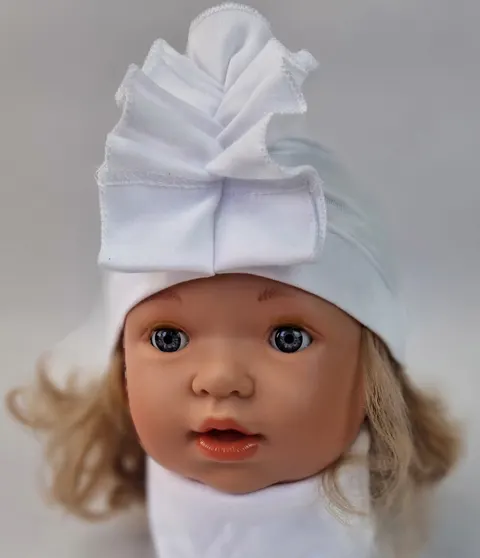 Komplet Czapka Turban z kominem biały chrzest