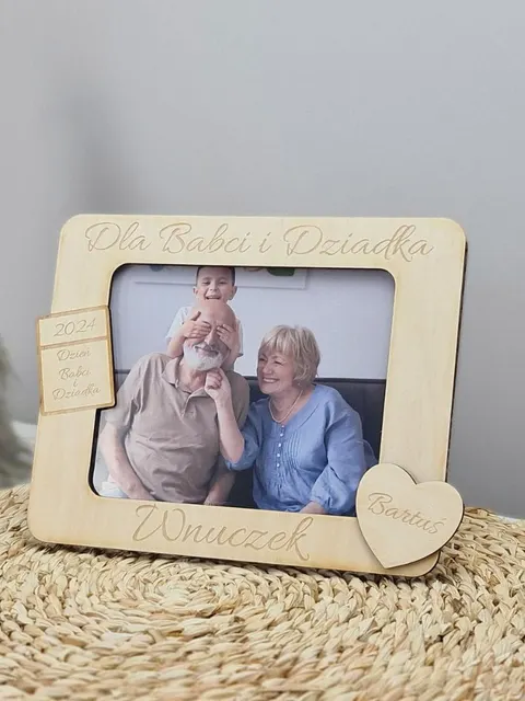 Personalizowana drewniana ramka do zdjęć Dzień Babci i Dziadka prezent