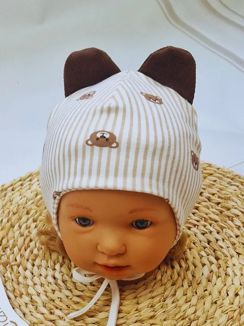 Czapka z wiązaniem wiosna/jesień misie na paseczkach