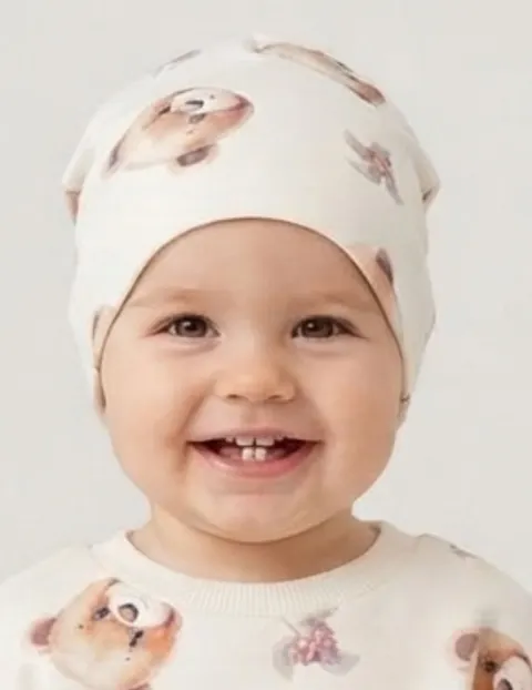 Wiosenna czapka smerfetka z prążka misie