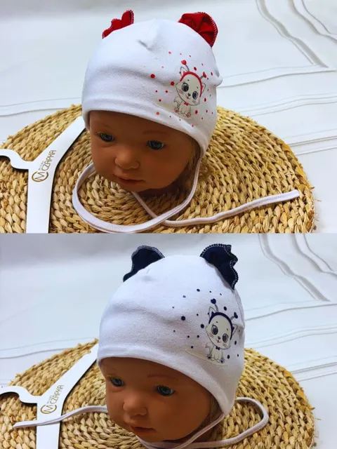 Czapka z wiązaniem dla dziewczynki Kotek wiosna/jesień