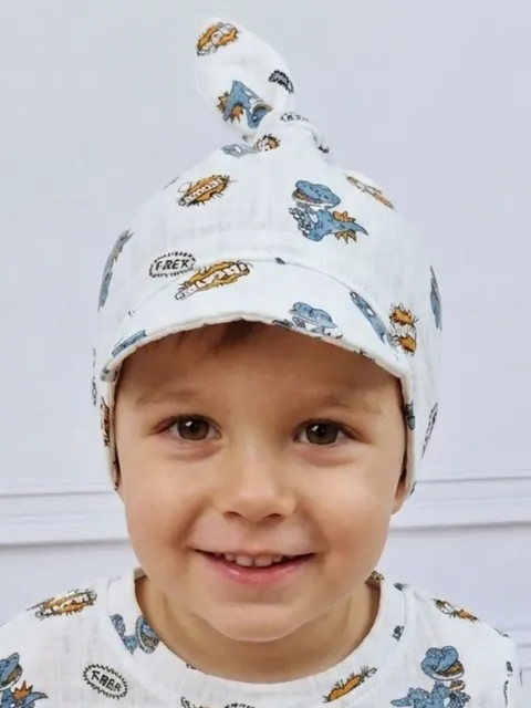 Muślinowa chusta z daszkiem T-rex